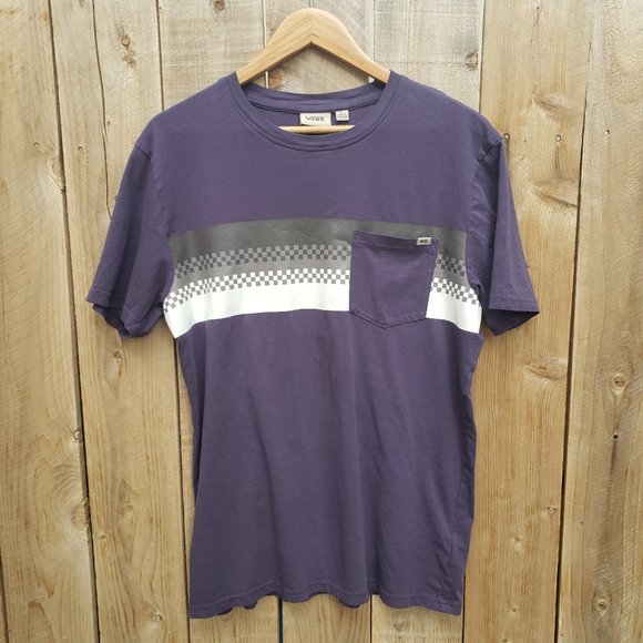 Vans Other - Vans Off The Wall Purple Gray Tee Shirt Gray White Checkered w/ Pocket L